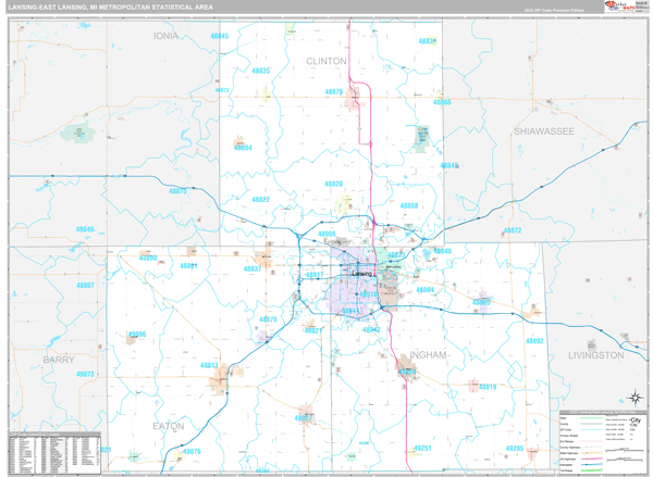 Lansing-East Lansing, MI Metro Area Wall Map